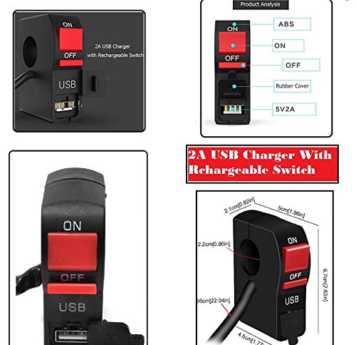 Picture of Universal Motorcycle Handlebar Start Flameout Switch ON OFF Button With USB Charger 4 Wire Connectors