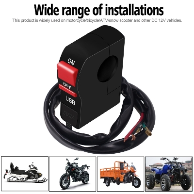Picture of Universal Motorcycle Handlebar Start Flameout Switch ON OFF Button With USB Charger 4 Wire Connectors