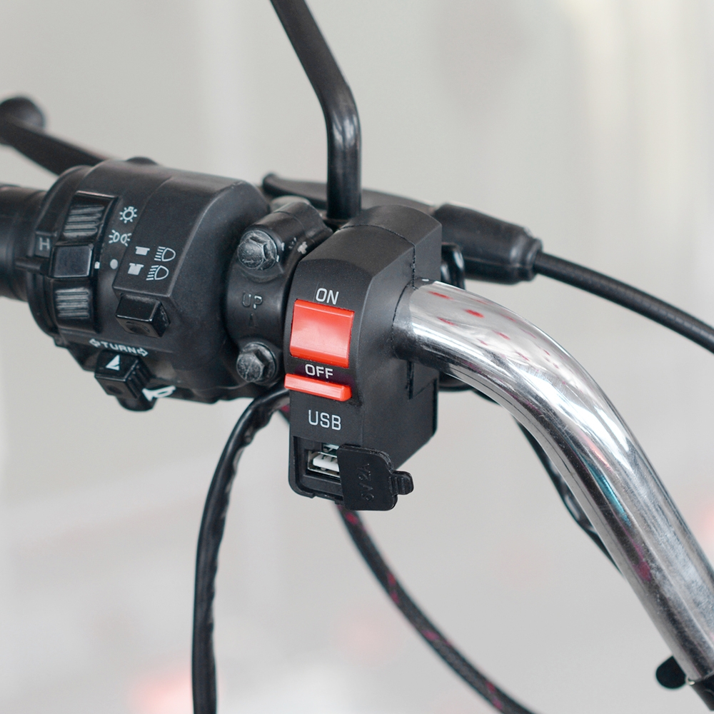 Picture of Universal Motorcycle Handlebar Start Flameout Switch ON OFF Button With USB Charger 4 Wire Connectors