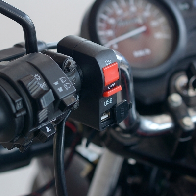 Picture of Universal Motorcycle Handlebar Start Flameout Switch ON OFF Button With USB Charger 4 Wire Connectors