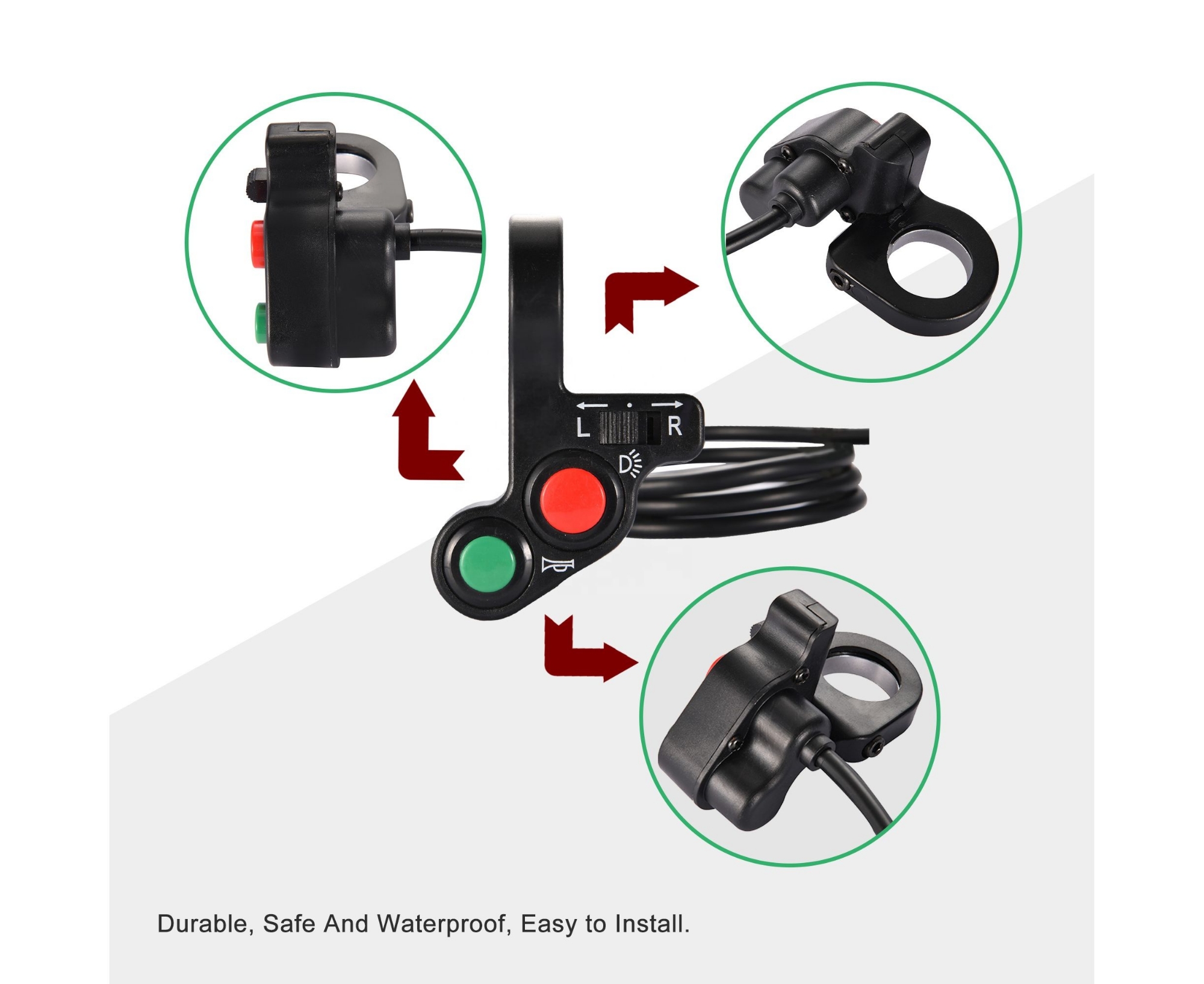 Picture of Universal Motorcycle Handlebar Switch - Bike/Scooter Light, Turn Signals & Horn Switch On/Off Button