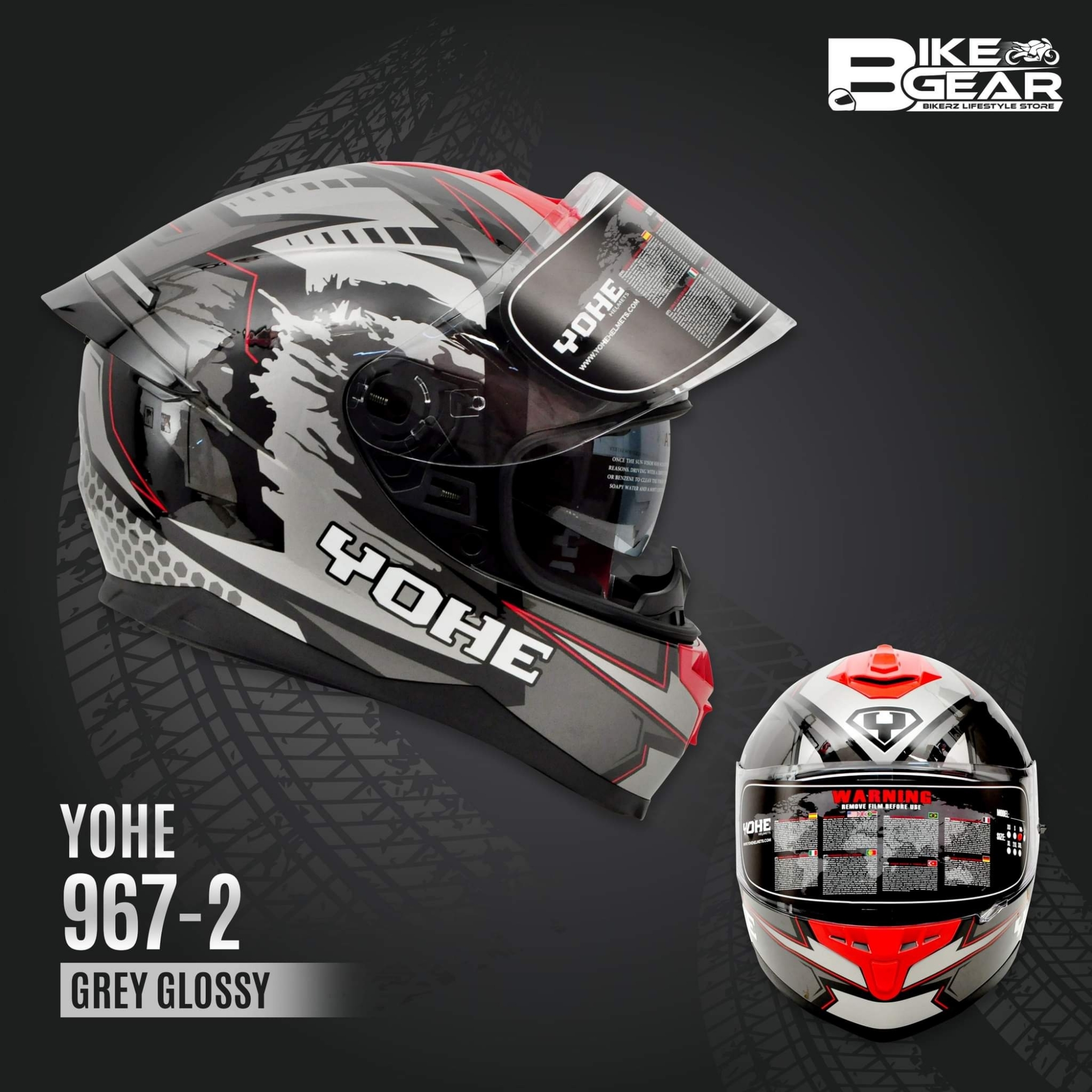 Picture of Yohe 967-2 Full Face Glossy Helmet - Gray with sun visor