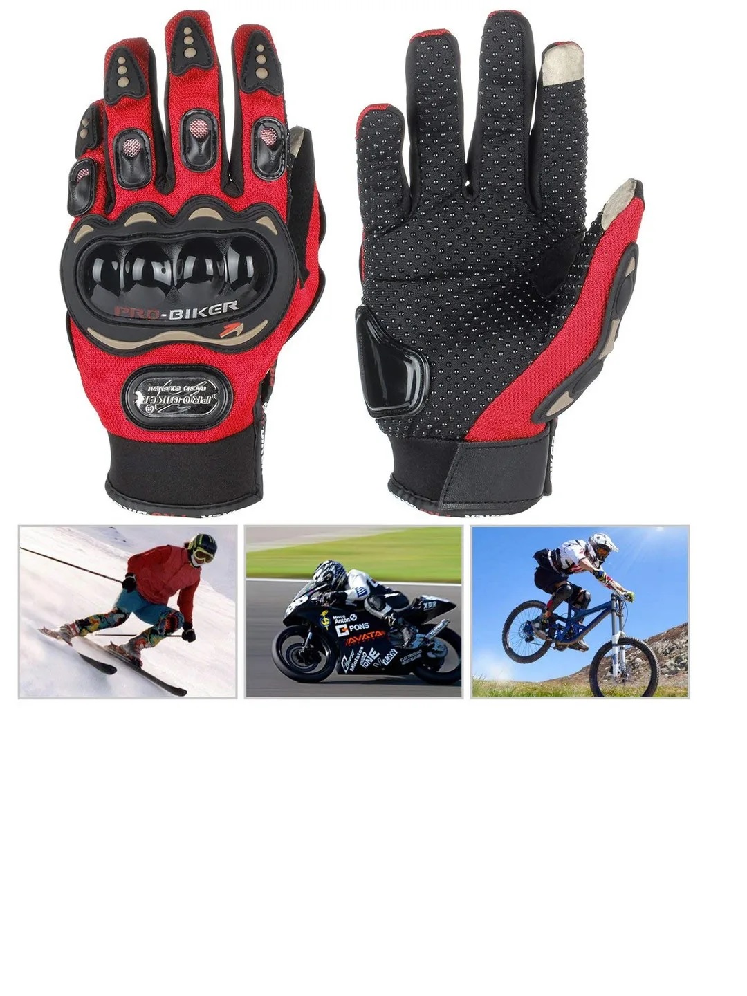 Picture of Pro Biker Full Finger Protective Motorcycle Gloves With Touch Screen ( RED )