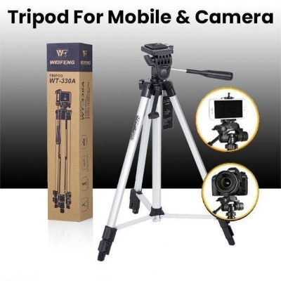 Picture of TRIPOD 330A Professional Aluminum Camera TRIPED-SIVERS WITH MOBILE HOLDER and 360 Degree Swivel Fluid Head