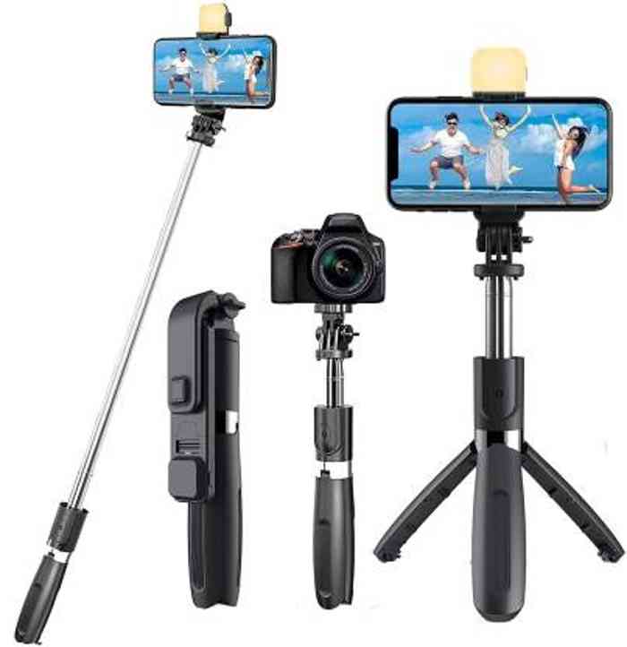 Picture of Q07 Selfie Stick Foldable Mini Tripod with Fill Light Bluetooth Remote Shutter Retractable Rod for Phone (100cm)
