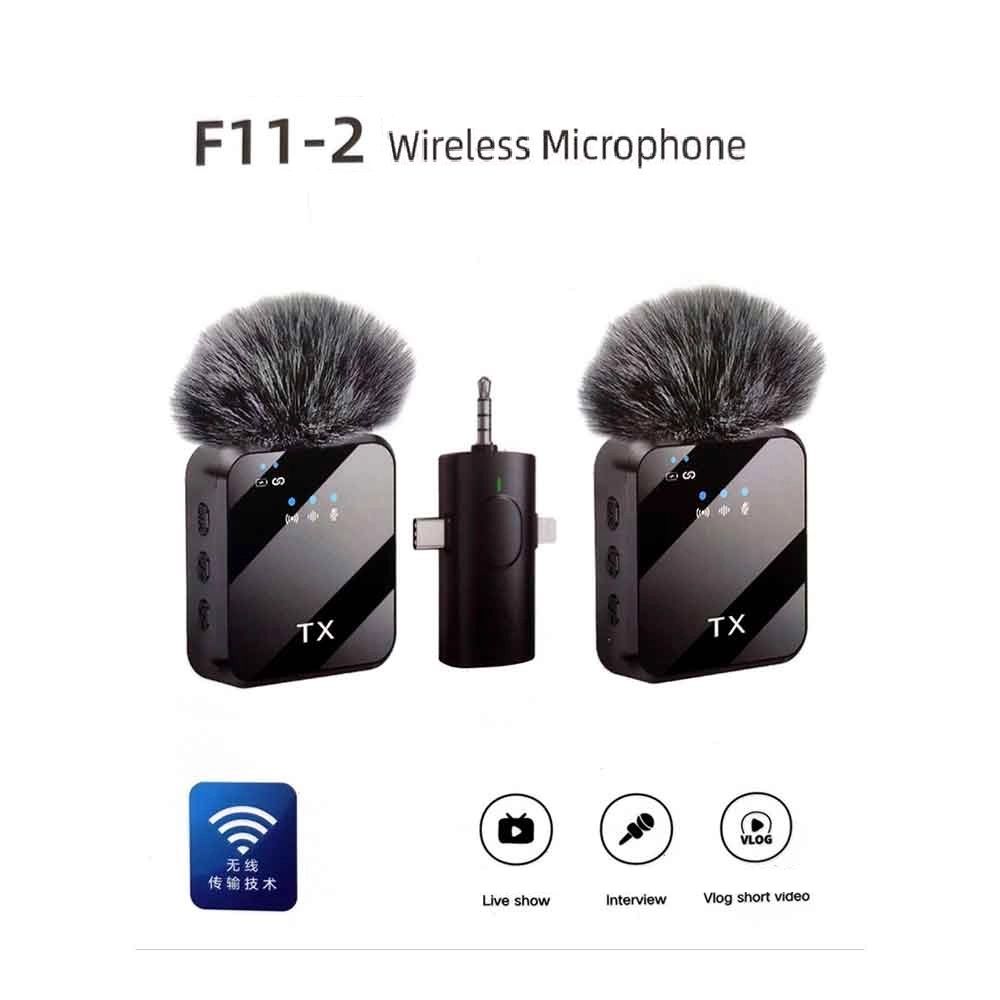 Picture of F11-2 Wireless Collar Microphone for iPhone, Android Type-C, Camera, Laptop. Noise Cancelling Microphone