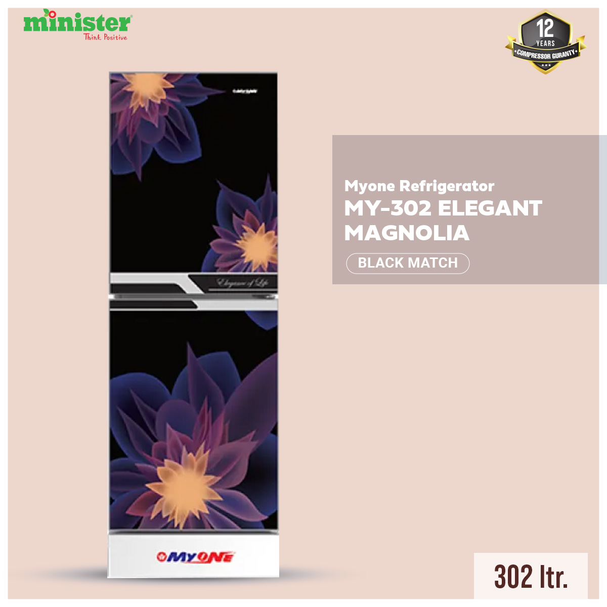 Picture of MYONE MY-302 Liter Frost Top Mount Refrigerator Elegant Mangolia