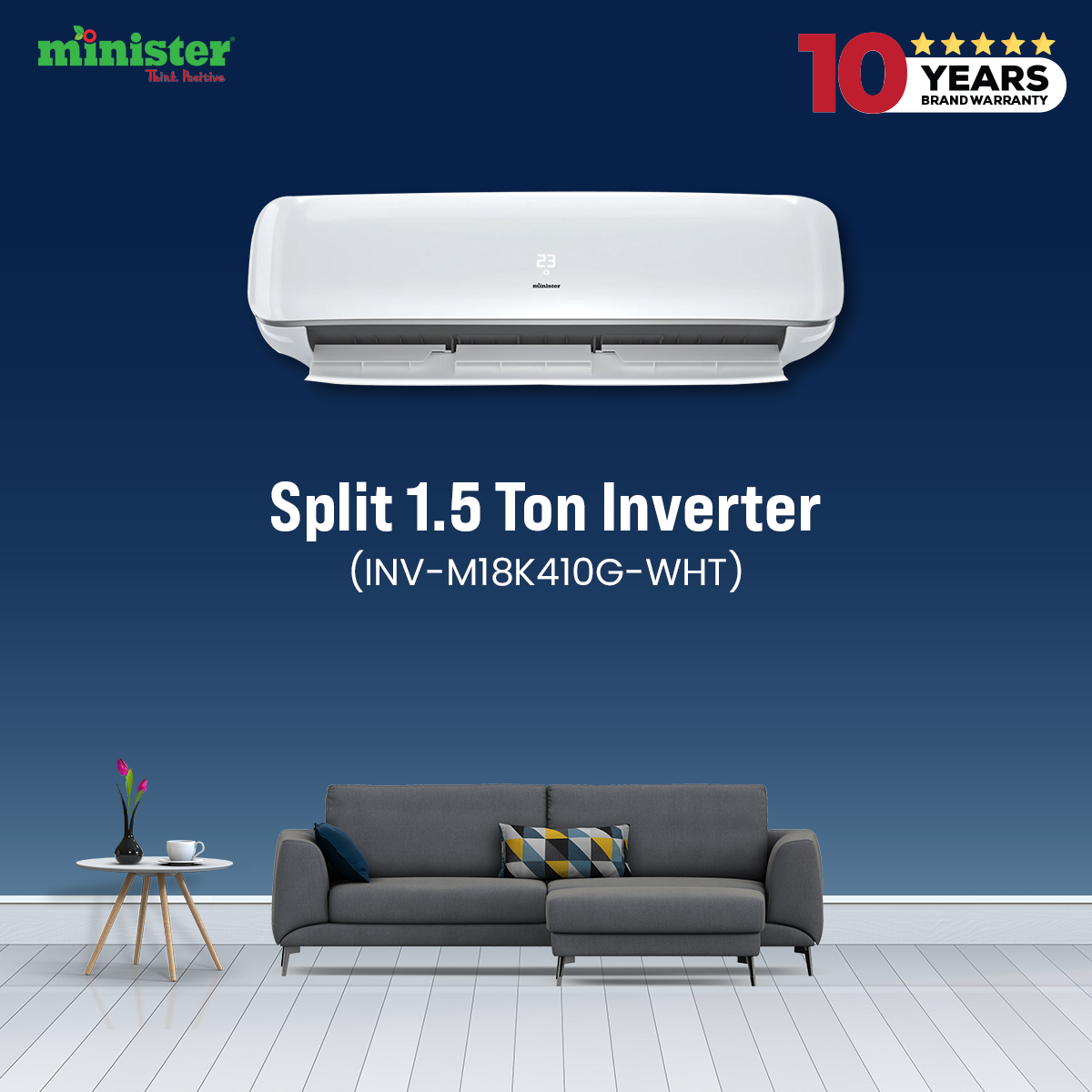 Picture of MINISTER 1.5 Ton Split Type Inverter Air Conditioner (INV-M18K410G-WHT)