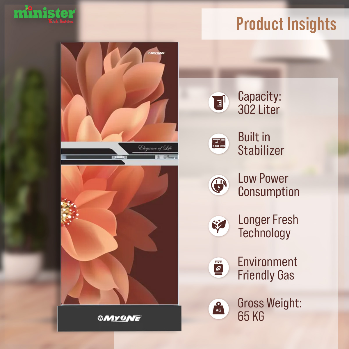 Picture of MYONE 302 liter Frost Type Top Mount Refrigerator Dahlia Black Match (MY-3X2G)