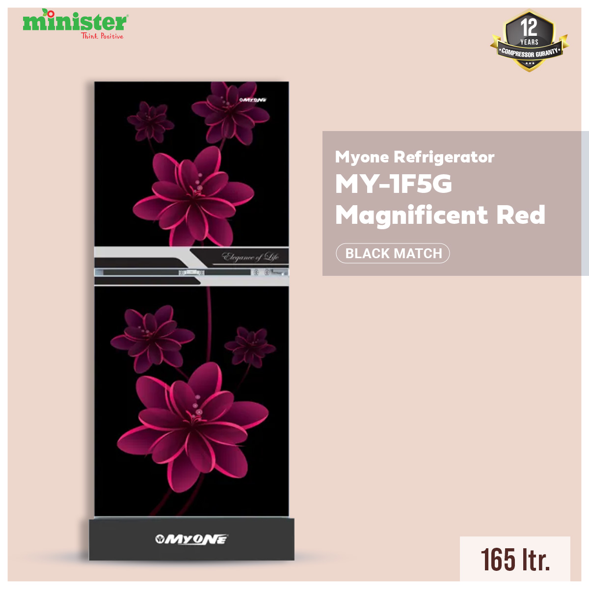 Picture of Myone 165 liter Frost Type Top Mount Magnificent Red Black Match Refrigerator (MY-1F5G)