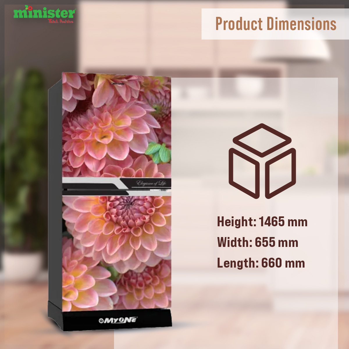 Picture of MYONE 262 Liter Frost Type Bottom Mount Refrigerator Pink Dahlia Black Full Match-262 (MY-2F2G)