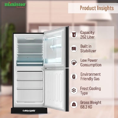 Picture of MYONE MY-2F2G Refrigerator - 262 Liter - FRACTAL SPIRAL BLACK FULL MATCH