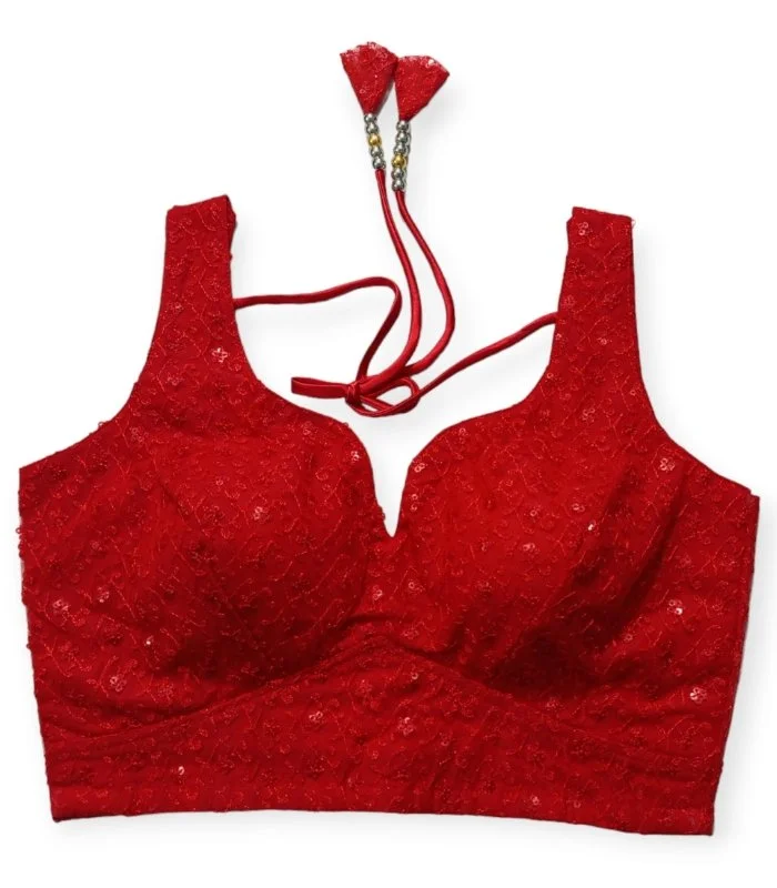 Picture of New Net Sequence Fabrics Red Color Blouse – For Women