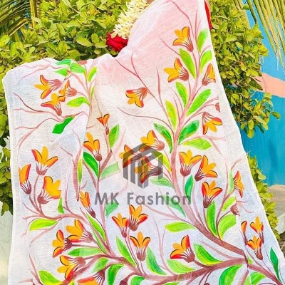 Picture of Half Silk Exclusive Design Hand Printed Saree for women