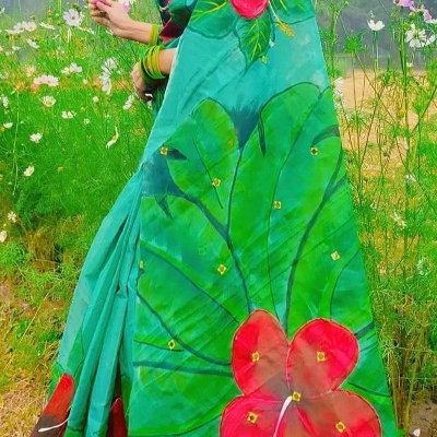 Picture of Half Silk Exclusive Design Hand Printed Saree for women