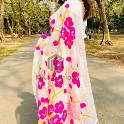 Picture of Half Silk Exclusive Design Hand Printed Saree for women