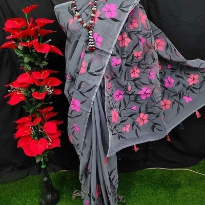 Picture of Half Silk Exclusive Design Hand Printed Saree for women