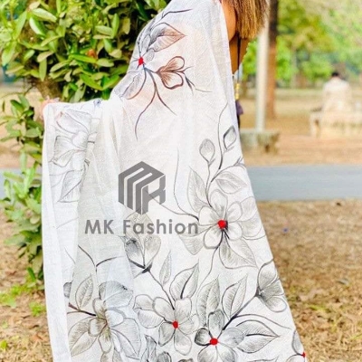Picture of Half Silk Exclusive Design Hand Printed Saree for women