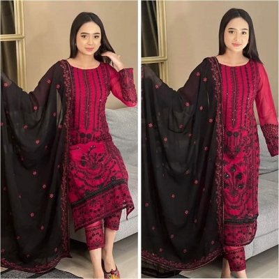 Picture of New Stylish High Quaility Georgette Embroidery UnStitched Three Pcs