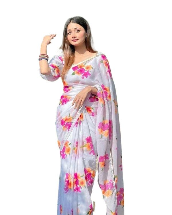 Picture of Georgette High Quality Stylish Fashionable & Elegant Design Saree. Saree with Blouse for Women