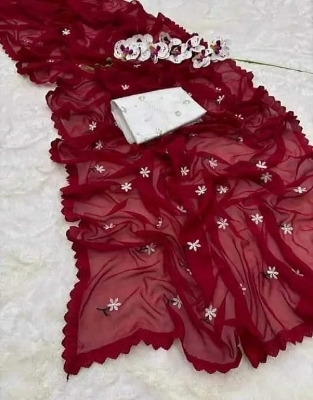 Picture of Georgette High Quality Stylish Fashionable & Elegant Design Saree. Saree with Blouse for Women