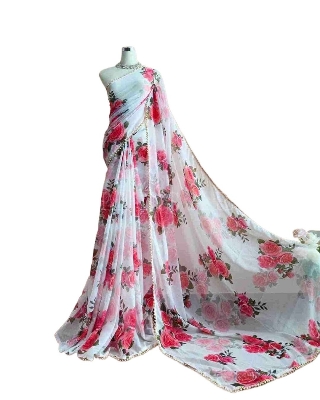 Picture of Fashionable print jorjet sari/ dress Flat Color Saree for Women