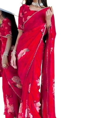 Picture of Fashionable Georgette prient Pearl lace Women Saree