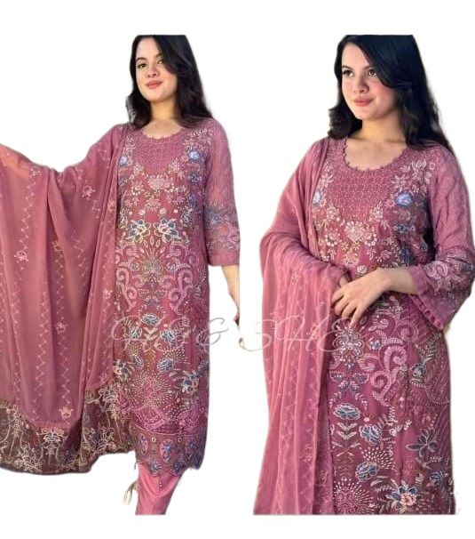 Picture of New Stylish Exclushive Collection Weatless Goergette Computer EbroIdery Work Three Piece Salower Kameez For Women - Dress For Girls - 3 Pice Dress - Three Piece - Dress For Girls