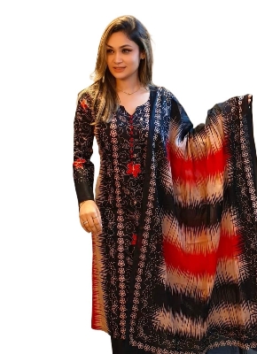 Picture of New Exclusive Designed pure Cotton Screen Print Ready Made Three pcs Dress Girls and women