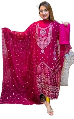 Picture of High Qulity Georgette Embroidery New Stylish Semi Stitched Party Shalwer Kameez 4 pcs for Women