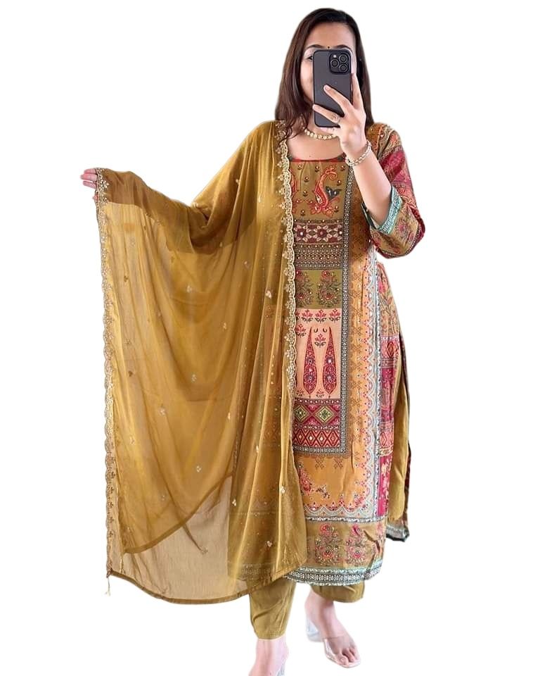 Picture of Reon Cotton Ready Made Shalwer Kameez Three pcs for women