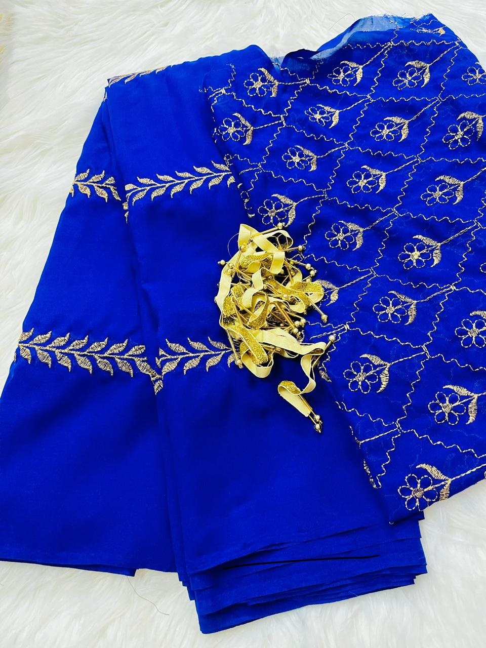 Picture of Exclusive Viral Georgette sharee with embroidery work blouse pics