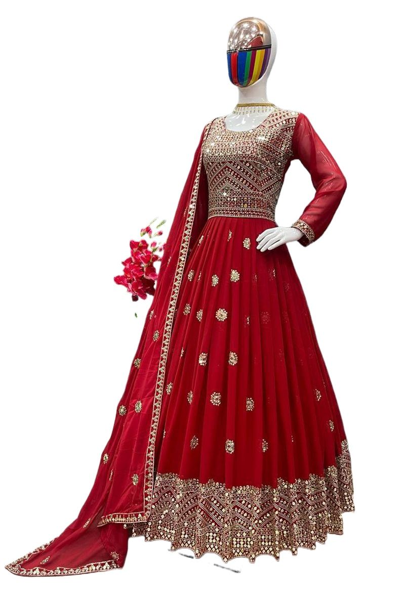 Picture of High Quality Georgette Embroidery New Stylish Special Collection Ready Made Party Long Gown For Women