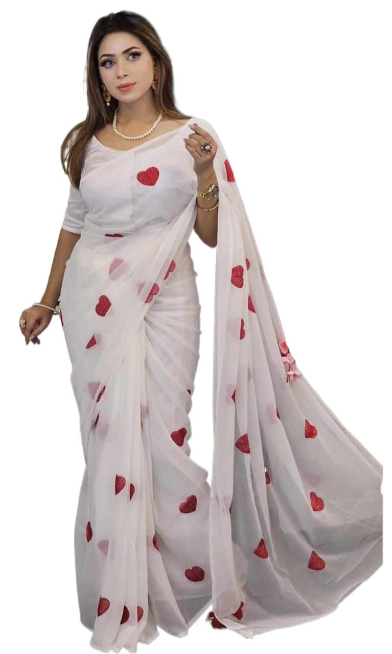 Picture of Georgette High Quality Stylish viral georgette saree - love grogette saree.Saree with unstitched Blouse for Women