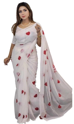 Picture of Georgette High Quality Stylish viral georgette saree - love grogette saree.Saree with unstitched Blouse for Women