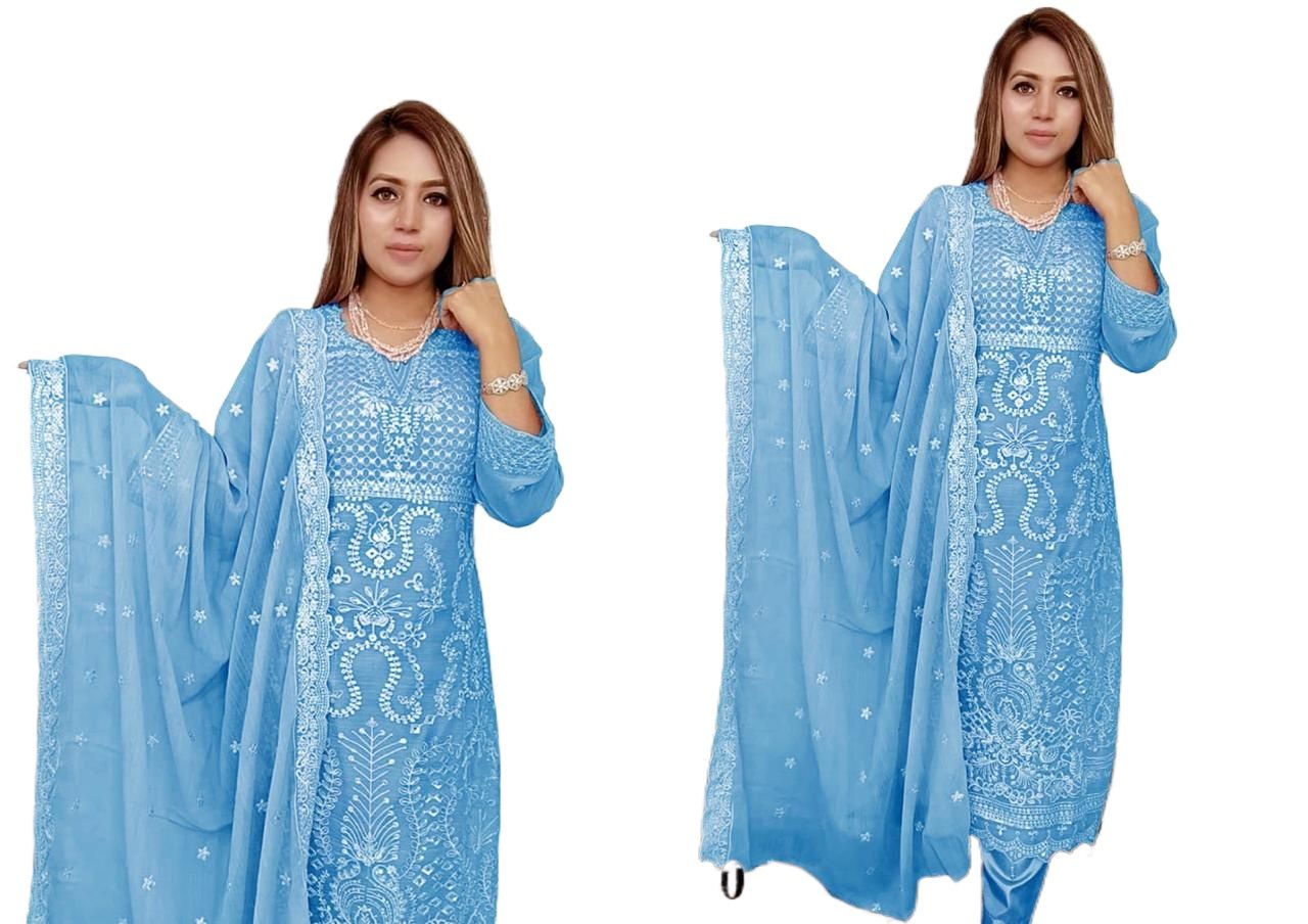 Picture of High Quality Georgette Embroidery New Stylish Semi Stitched Party Shalwer Kameez 4 pcs for Women