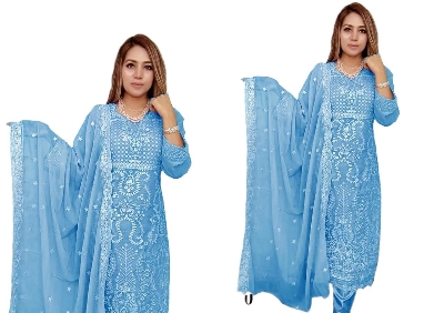 Picture of High Quality Georgette Embroidery New Stylish Semi Stitched Party Shalwer Kameez 4 pcs for Women