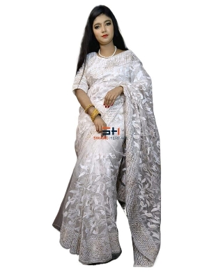 Picture of High Quality Stylish Soft Maslin Organza Party Saree | With Blouse Piece