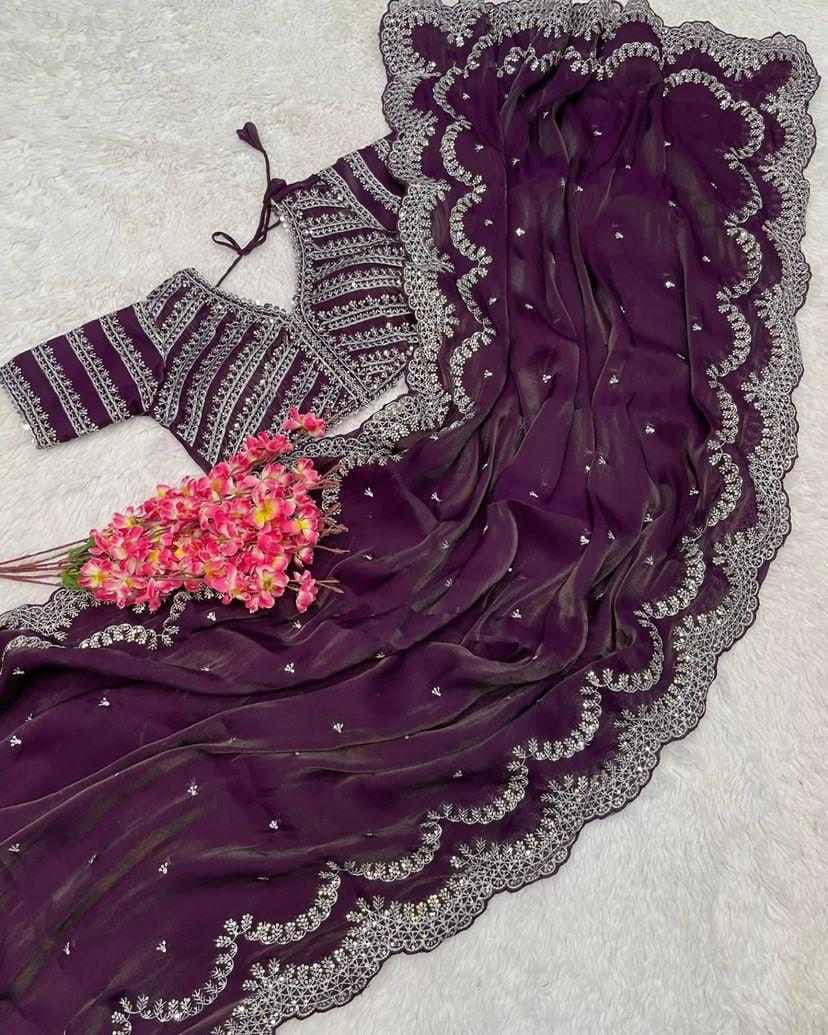 Picture of Georgette High Quality Stylish Saree. Saree with unstitched Blouse for Women