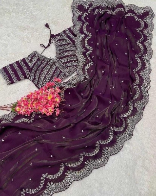 Picture of Georgette High Quality Stylish Saree. Saree with unstitched Blouse for Women