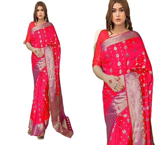 Picture of Indian original Soft Silk katan Saree For Women With Blouse Pieces
