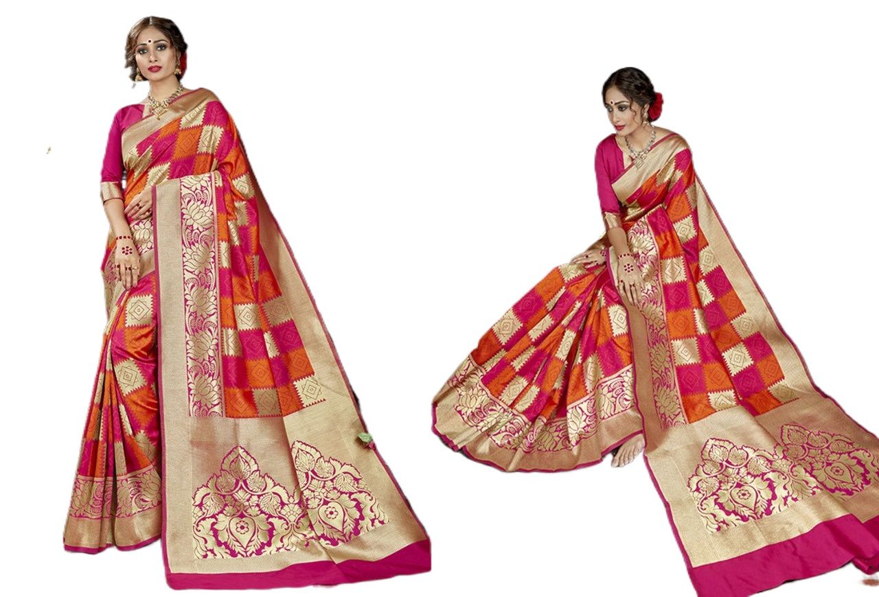 Picture of Indian original Soft Silk Katan Saree With Blouse Piece For Women