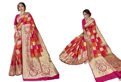 Picture of Indian original Soft Silk Katan Saree With Blouse Piece For Women