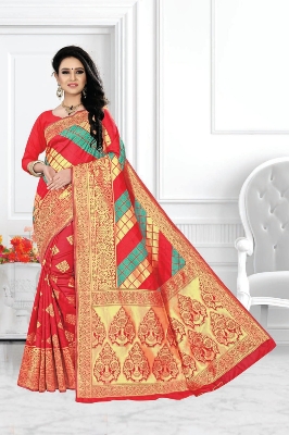 Picture of indian original Soft Silk Katan Saree With Blouse Piece For Women