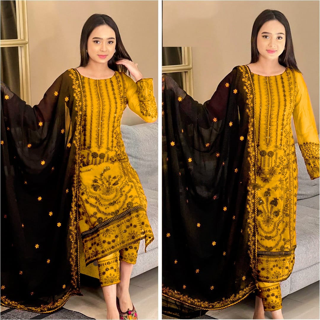 Picture of High Quality Georgette Embroidery unRady Made New Stylish Party Shalwer Kameez for Women
