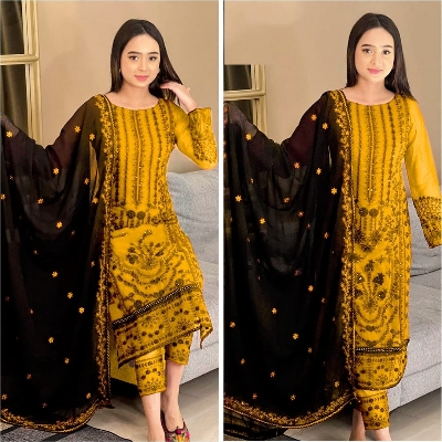 Picture of High Quality Georgette Embroidery unRady Made New Stylish Party Shalwer Kameez for Women