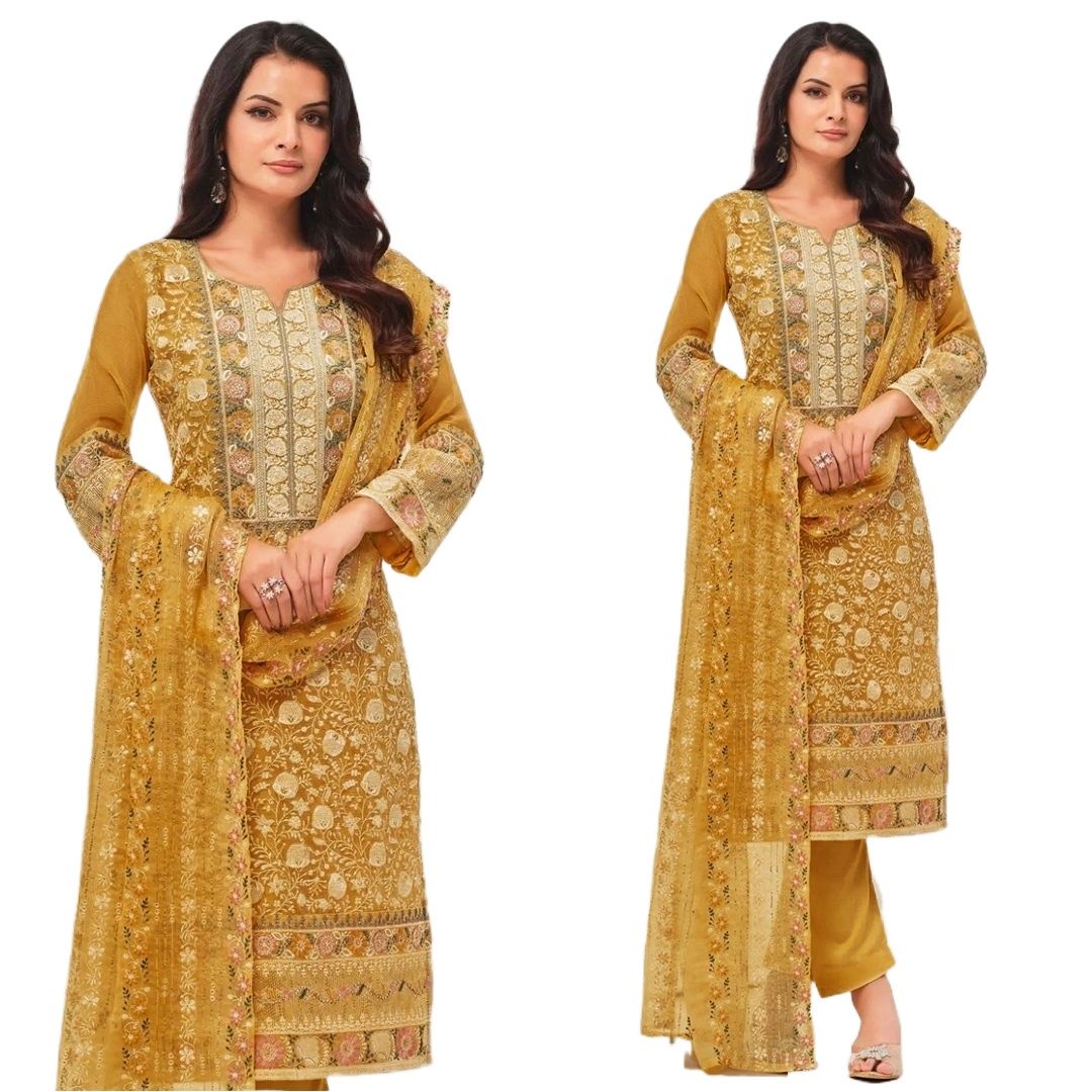 Picture of High Quality Georgette Embroidery UnReady Made New Stylish Party Shalwer Kameez 4pcs for Women