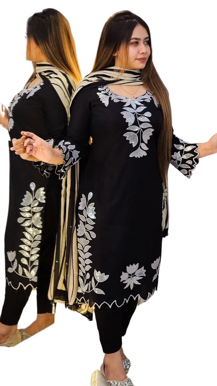 Picture of Linen Embroidary  And Sequence Shalwer Kameez Three Pice For Women