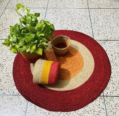 Picture of 1 Piece 3ft Jute Rugs/ Mat + 3 Pieces set  Plant Basket ( 4  Pieces set )