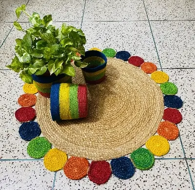 Picture of 1 Pieces 3ft Jute Rugs/ Mat + 3 Pieces Plant Basket ( 4 Pieces set )